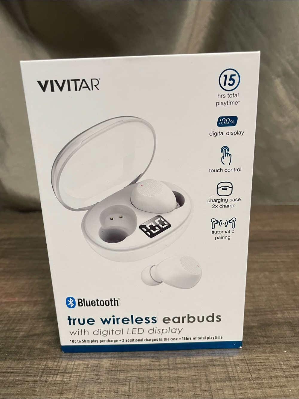 Vivitar True Wireless Earbuds with Digital LED Display - White NIB